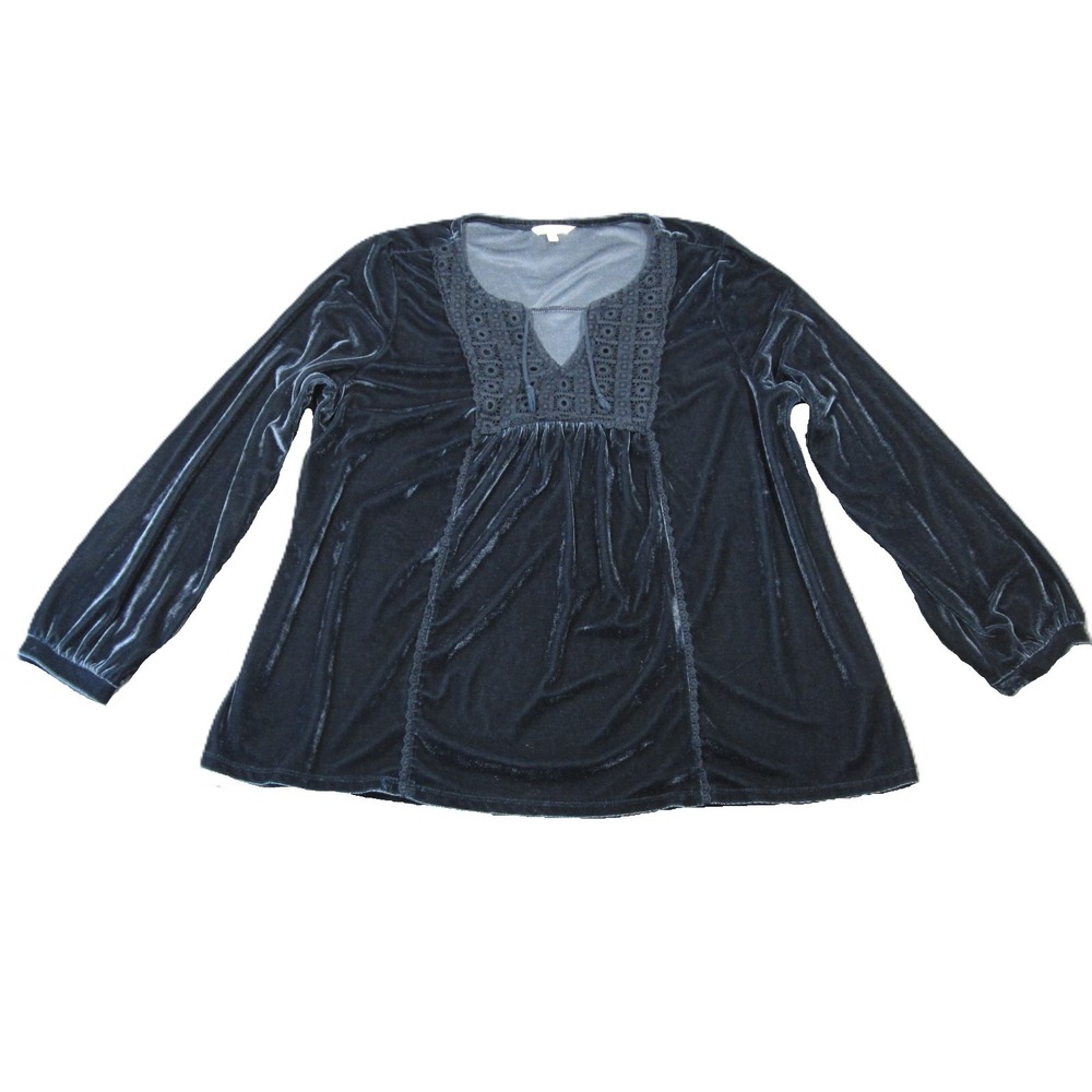 reCreation Popover Peasant Top XL Blue Velvet Eyelet Crochet Whimsigoth Boho